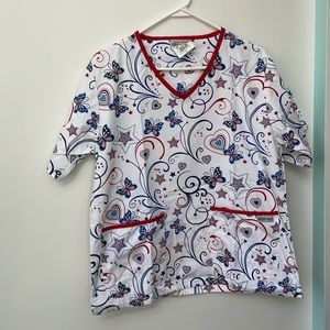 UA scrubs butterflies patriotic stars